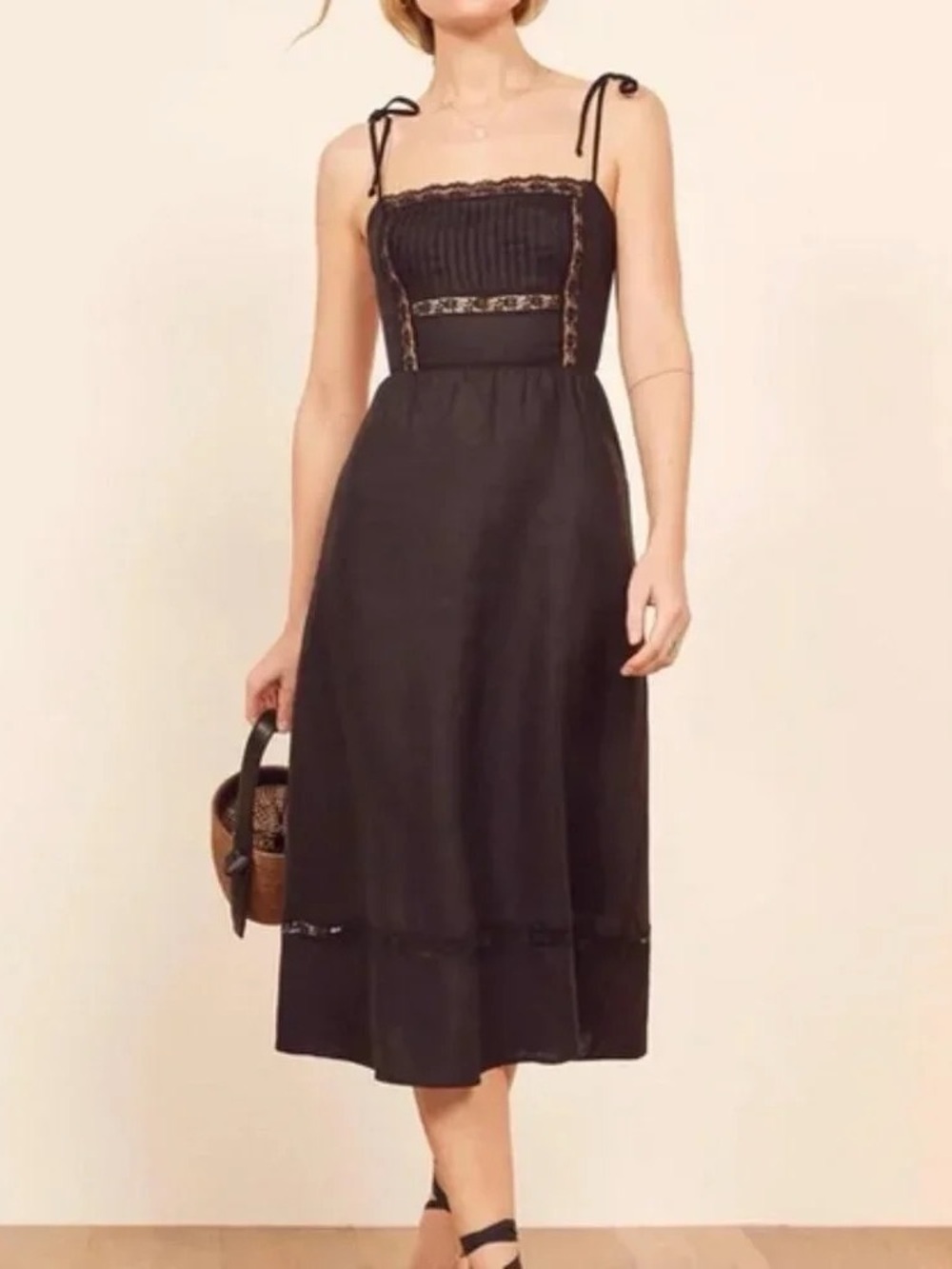 NWT Reformation Wyoming Linen Dress Black Midi 8 - Picture 2 of 14